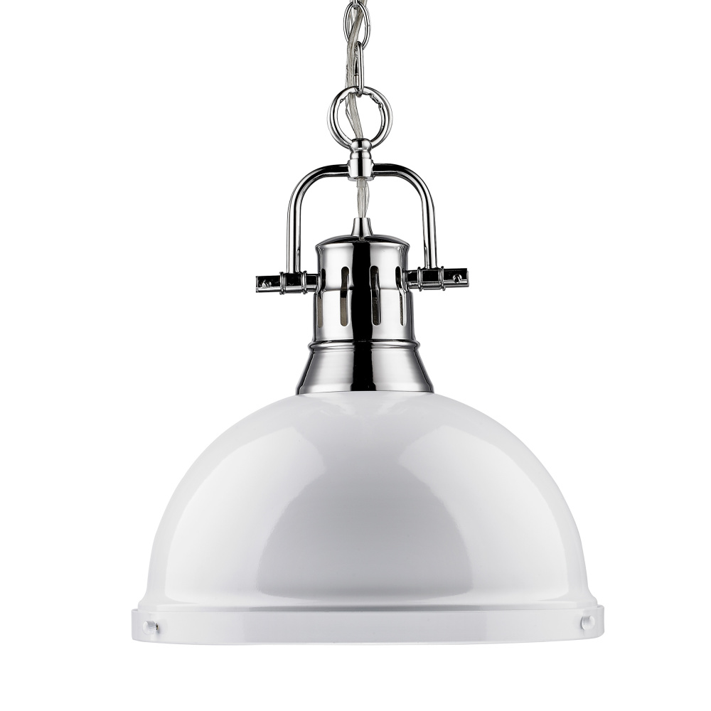Yep by Golden Lighting Duncan 1-light 14in Chain Hung Pendant in Chrome and White shade